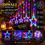Di0063 12 Stars LED Curtain String Lights with Flashing Modes -  6x6 (Rgrb)
