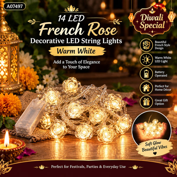 A07497 14 Led French Rose Decorative LED String Lights (Warm)