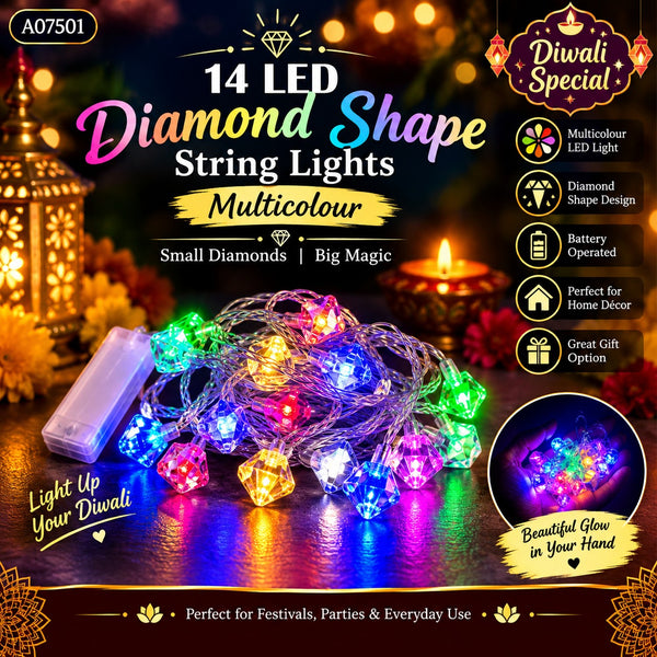 A07501 14 Led Diamond Shape String Lights (Multicolor)