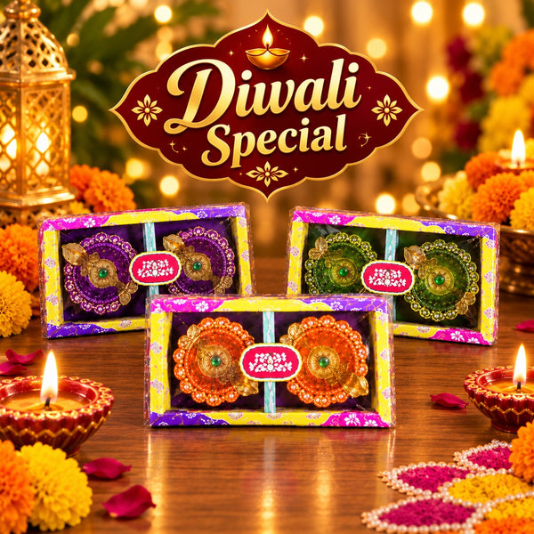 A07541 Diwa Karam Decorative Painted Clay Diya Set for Festive Decor - Pack of 2