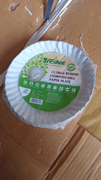 AM5731 Freshee Paper Plates 25pcs, 17.78cm Round Disposable Small Paper Plates for Serving Party Snacks, Food, Cakes