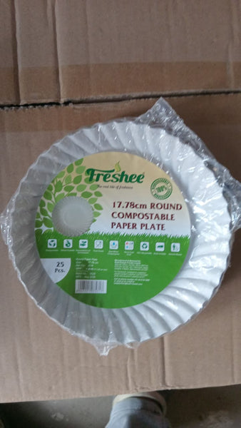 AM5731 Freshee Paper Plates 25pcs, 17.78cm Round Disposable Small Paper Plates for Serving Party Snacks, Food, Cakes