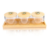 AM2561 Borosilicate Airtight Plain Jar Set of 3 Pcs with Wooden Tray and Premium Knob YJS3320