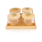 AM2560 Borosilicate Airtight Jar  with Gold Decal Wooden Tray YJS3321 Set of 4 Pcs