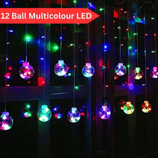 Di0072 12 Ball String LED Lights with Flashing Modes Decoration 6x6 (Multicolour)