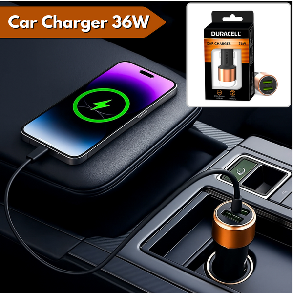 AM5890 Duracell 36W Fast Car Charger Adapter with Dual USB Port