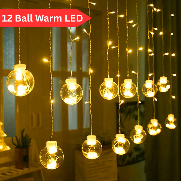 Di0071 12 Ball String LED Lights with Flashing Modes Decoration 6x6 (Warm)