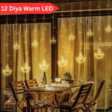 Di0065 12 Diyas Window LED Lights with Flashing Modes Decoration 6x6 (Warm)