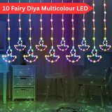 Di0069 10 Fairy Diya LED Curtain String Lights with Flashing Modes - 5x5 (Multicolour)