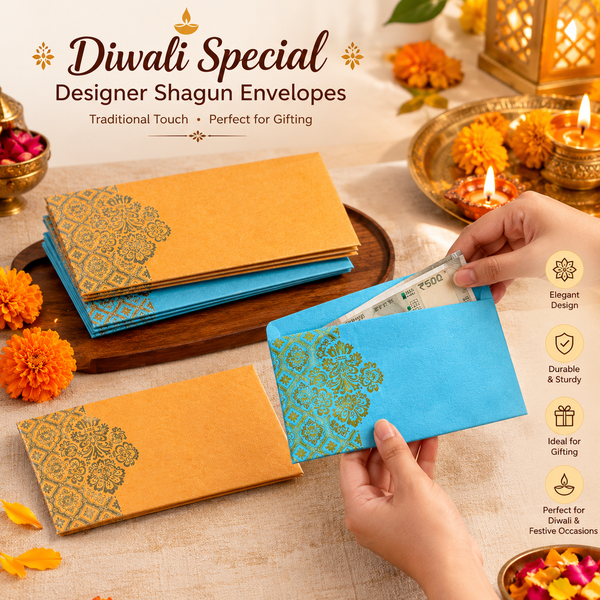 A07591 Texture Paper Designer Ethnic Shagun Envelopes with Gold Print [Pack Of 25]