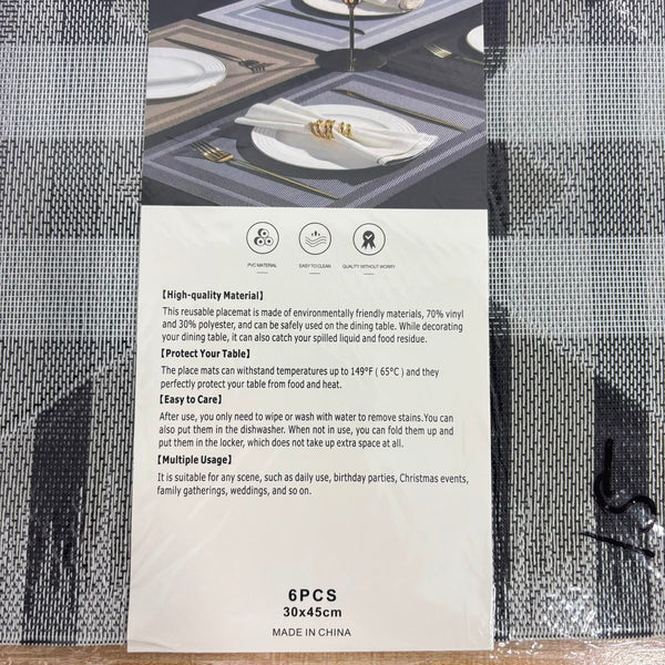 A07056 MMT-TS3 6-Piece Assorted Color Woven Table Mat (30 x 45 cm)