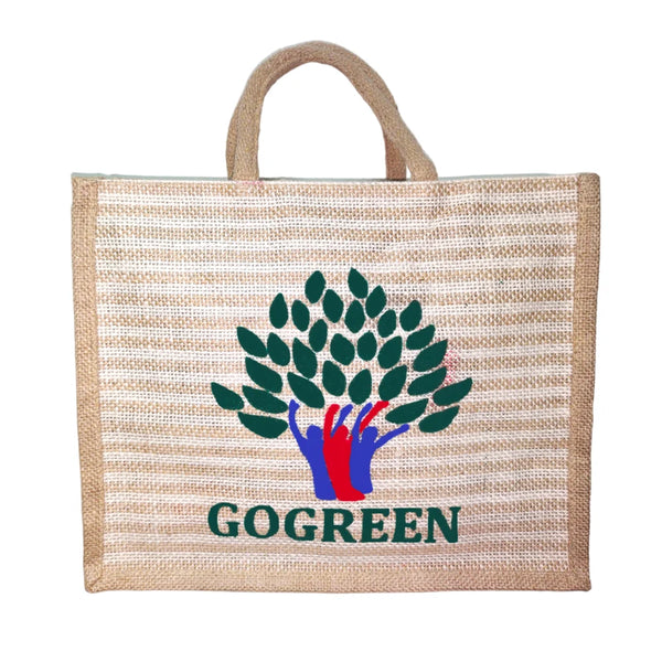 AM2927 Printed Handmade Go Green Jute Bag, Size: 15.6x13x4.8inch(LxHxW)