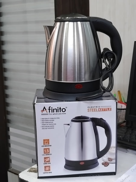 AM2893 Stainless Steel Electric Kettle, Detachable 360 Degree Connector  Water Boiler Beverage Maker  1.5 L, Silver)