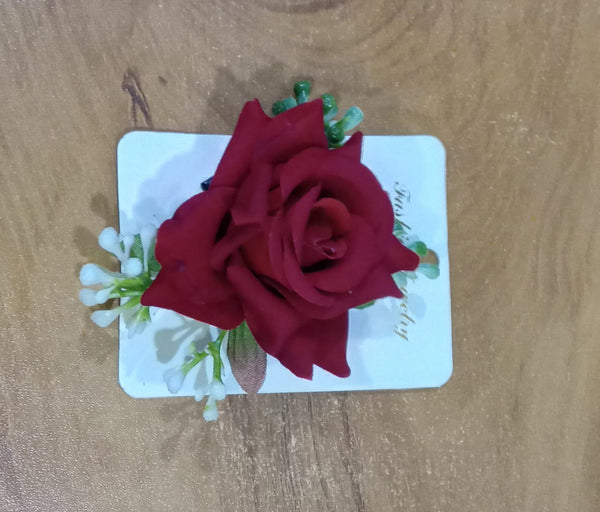 AM1111  Red Rose & White baby Flower Hair Clip For Women