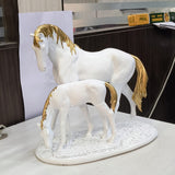 AM5369 Premium Imported White Horse and Baby with Golden Hair Showpiece