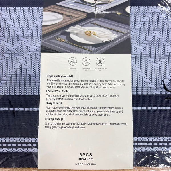 A07057 MMT-TS4 6-Piece Woven Table Mat Set (30x45cm) – Assorted Colors