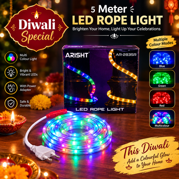 A07504 5 Meter Running Multicolour LED Strip/Rope Light with Power Adapter