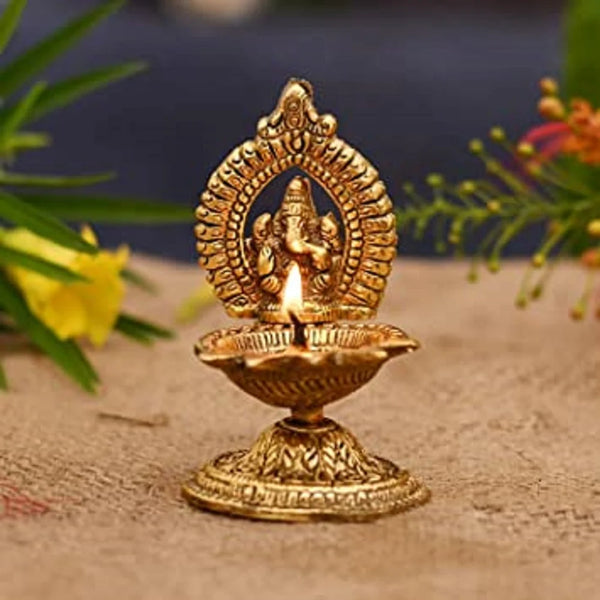 AM0757 Gold Plated Ganesha Diya Panch Bati Diya