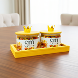 AM6272 SM 2pc Glass Jars with Crown Lids & Serving Tray Set