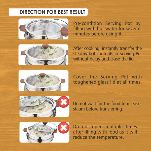 AM2234 NanoNine Royal Steelwood Double Wall Insulated Stainless Steel Casserole with Glass Lid, 1.24 L & 750 ml, 2 pc