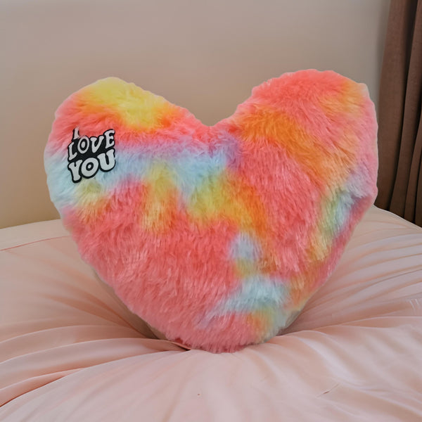 AM3478 Rainbow Heart Shape 14inch Soft Plush Stuffed Cushion Pillow