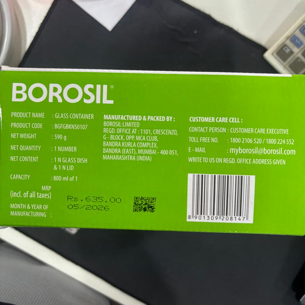 AM6194 Borosil Klip N Store Square Glass Container - 800 ml with Air Tight Lid