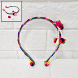 Di0042 Navratri MIx Design Colorful Braided Hairband with Cowrie Shells & Pom-Pom Ends