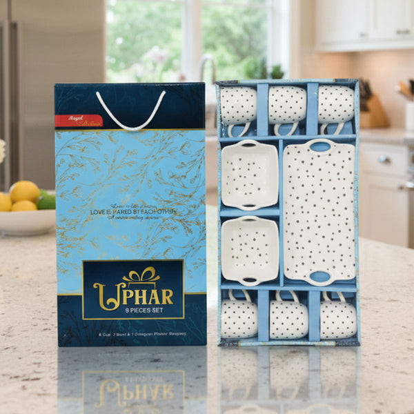 Di0256 Uphar 9-Piece Tea & Snack Set – 6 Cups, 2 Bowls & 1 Designer Platter