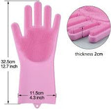 17723 Dishwashing Gloves With Scrubber| Silicone Cleaning Reusable Scrub Gloves For Wash Dish Kitchen| Bathroom| Pet Grooming Wet And Dry Glove (1 Pair, 250 Gm)