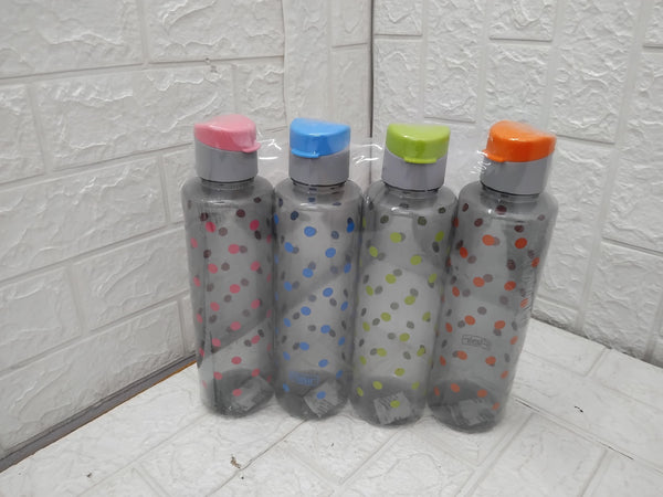 AM3655 Flair Plastic Polka Pet Fliptop Cap Water Bottles Set Of 4 Pcs