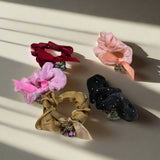 AM1298 Crystal Rhinestone Glossy Soft Satin Silk Hair Scrunchies Hair Elastic Bands 1pc
