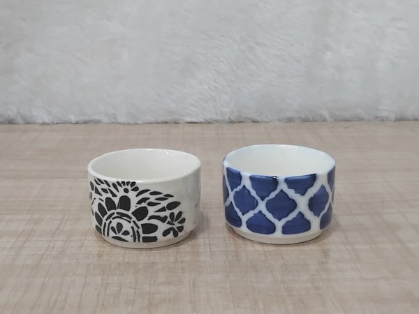 AM5081 Teal Ceramic Chutney Dip Bowls for Serving - 1 Pcs ( Mix Design )