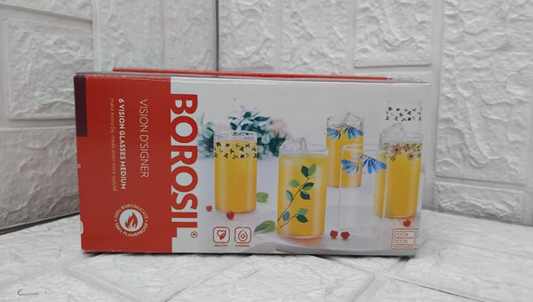 AM3677 Borosil Green Leaves 295ml Glass Medium 6Pcs Set(BVVGERNLM295)