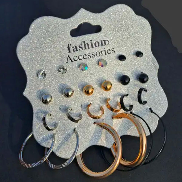 AM5777 Fashion Studs and Hoops Earring Set - 12 pairs Earrings Set for Women & Girls