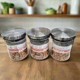AM5170 Borosil Classic Jars With Wooden Tray - 3Pcs (600 ml Each)
