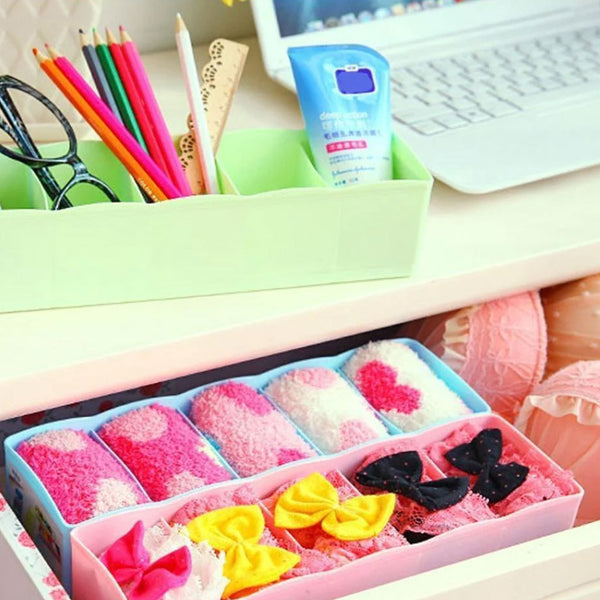 0235 5-Compartments Socks/Handkerchief/Underwear Storage Box Socks Drawer Closet Organizer Storage Boxes (pack of 2)