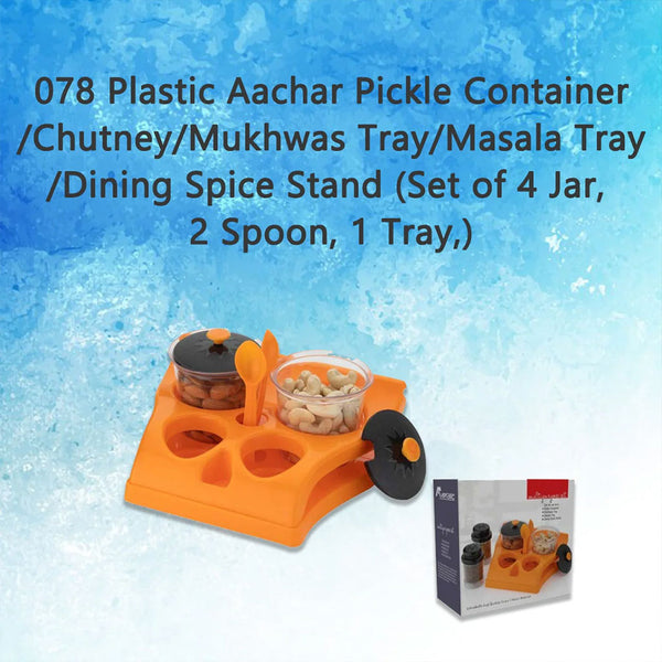 0078 Plastic Aachar Pickle Container/Chutney/Mukhwas Tray/Masala Tray/Dining Spice Stand (Set of 4 Jar, 2 Spoon, 1 Tray,)