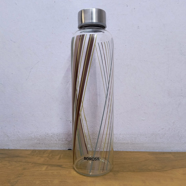 AM5175 Borosil Artisan Series Prism 550 Ml Narrow Mouth Glass Bottle with Metal Lid - Store Water, Lassi, Juice, Smoothies | Dishwasher Safe
