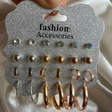 AM5777 Fashion Studs and Hoops Earring Set - 12 pairs Earrings Set for Women & Girls