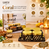 A08074 GANESH Coral Multipurpose Dryfruit Box Set with Serving Tray & Gold Lids (4 Containers)