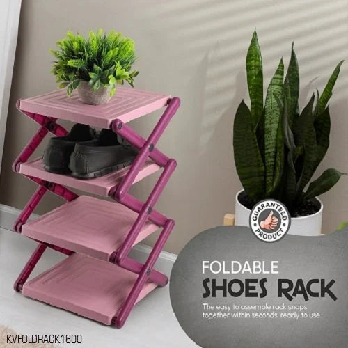 3770 4 layer Plastic Powder Coated Foldable Shoe Rack , Free Standing