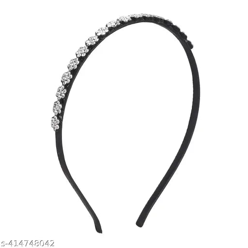 AM1225 Hair band Silver Stone flowers Design Black