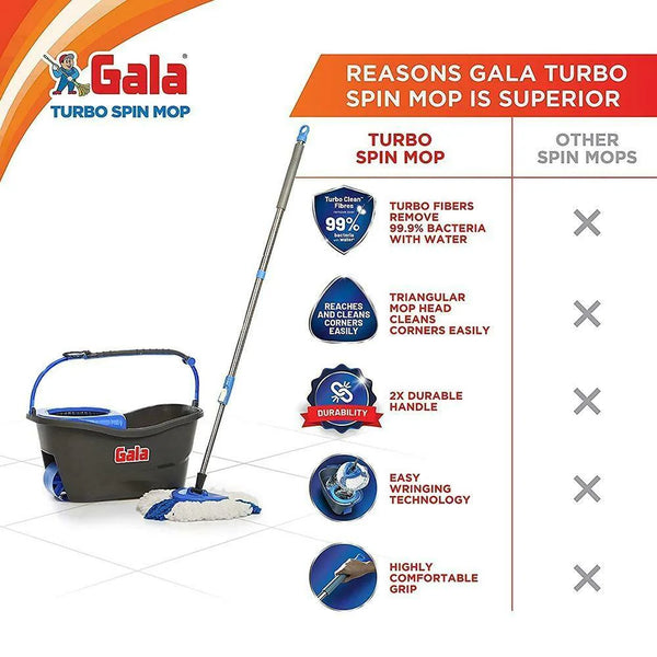 AM2498 Gala Turbo Spin Mop Floor Cleaning Mop stick big wheel with 2 Refills