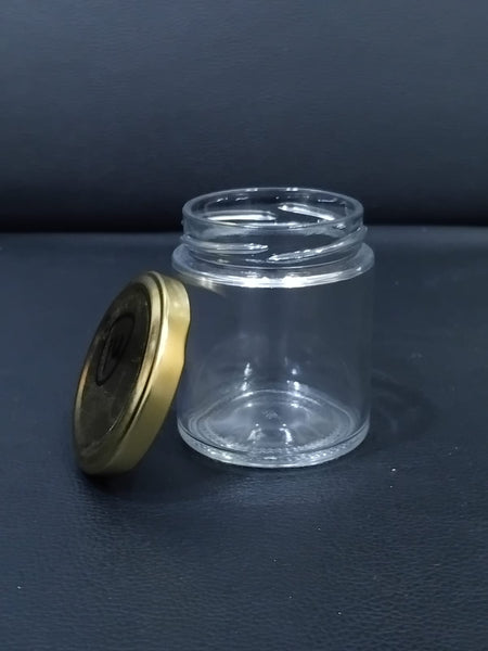 AM2998 Piramal Jar Round Glass Jar with Airtight Metal Lid, 135 ml, Gold Lid 1 Pcs