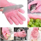 17723 Dishwashing Gloves With Scrubber| Silicone Cleaning Reusable Scrub Gloves For Wash Dish Kitchen| Bathroom| Pet Grooming Wet And Dry Glove (1 Pair, 250 Gm)