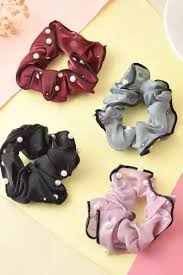 AM1197 Stone Scrunchies Silvermerc Designs Set Of 1 Pearl Hair Scrunchies Multicolour Pack Of 1