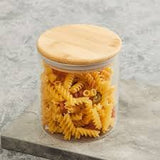 AM3729 Carre Glass Jar with Wooden Airtight  Bamboo Lid for kitchen 1 Pcs