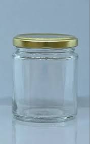 AM2998 Piramal Jar Round Glass Jar with Airtight Metal Lid, 135 ml, Gold Lid 1 Pcs