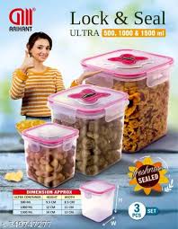 AM2264 Lock & Seal Ultra Storage Container Square Shape ( 500ml, 1000ml, 1500ml ) 3 Pcs Set