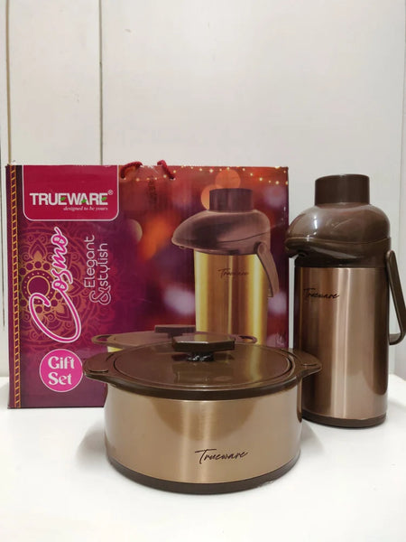 AM2407 Trueware Cosmo Gift Set Insulated Stainless Steel Flask Hot and cold Casserole And Crux Airpot 1800ml 1500ml